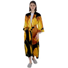 Yellow Poppies Maxi Satin Kimono by Audy