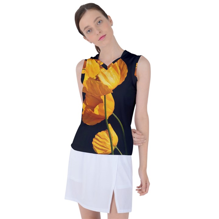 Yellow Poppies Women s Sleeveless Sports Top