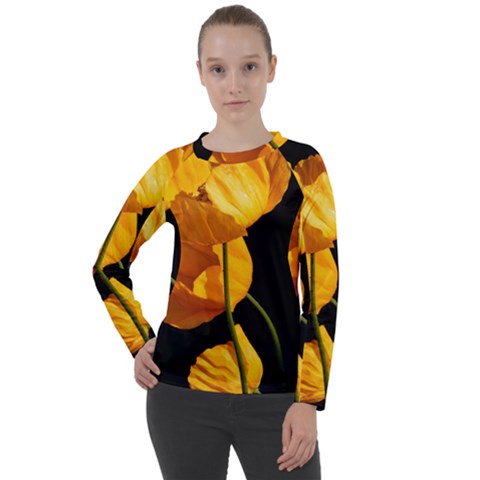 Yellow Poppies Women s Long Sleeve Raglan Tee by Audy