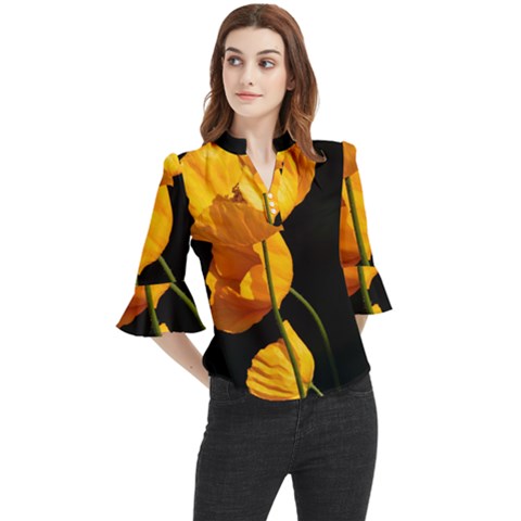 Yellow Poppies Loose Horn Sleeve Chiffon Blouse by Audy