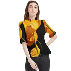 Yellow Poppies Frill Neck Blouse