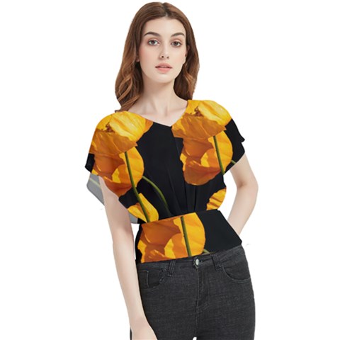 Yellow Poppies Butterfly Chiffon Blouse by Audy