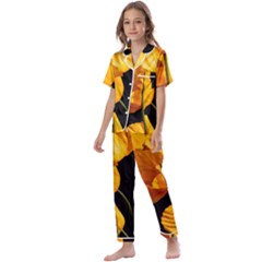 Yellow Poppies Kids  Satin Short Sleeve Pajamas Set