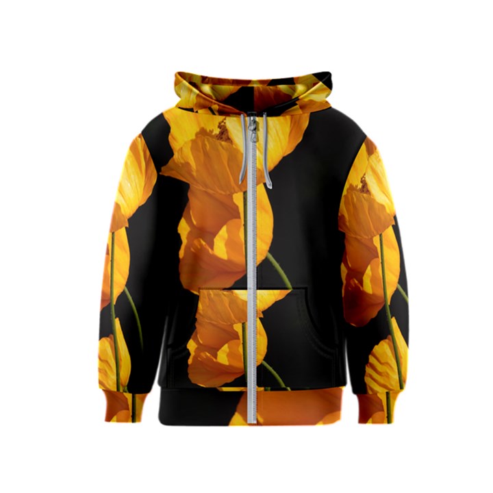 Yellow Poppies Kids  Zipper Hoodie