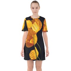 Yellow Poppies Sixties Short Sleeve Mini Dress