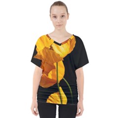 Yellow Poppies V-neck Dolman Drape Top by Audy