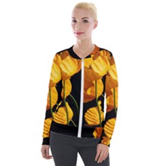 Yellow Poppies Velvet Zip Up Jacket by Audy