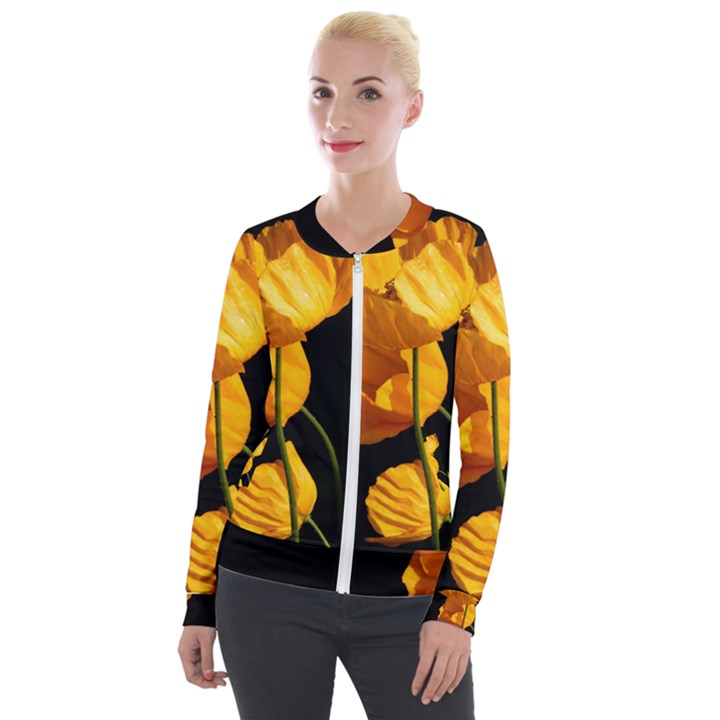 Yellow Poppies Velvet Zip Up Jacket