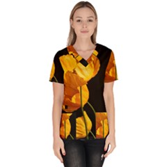 Yellow Poppies Women s V-neck Scrub Top by Audy