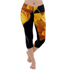 Yellow Poppies Lightweight Velour Capri Yoga Leggings by Audy