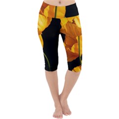 Yellow Poppies Lightweight Velour Cropped Yoga Leggings by Audy