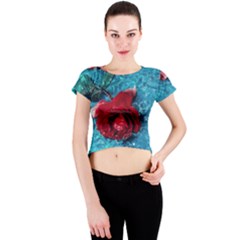 Red Roses In Water Crew Neck Crop Top by Audy