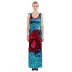 Red Roses In Water Thigh Split Maxi Dress by Audy