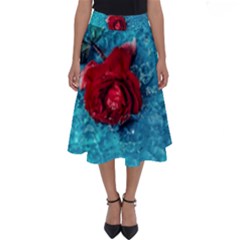 Red Roses In Water Perfect Length Midi Skirt by Audy