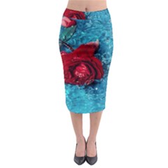 Red Roses In Water Midi Pencil Skirt by Audy