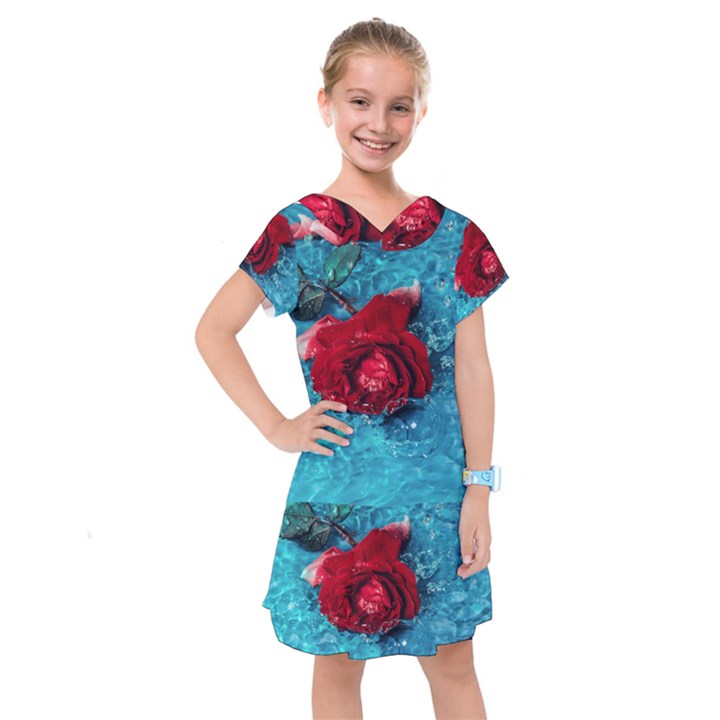 Red Roses In Water Kids  Drop Waist Dress