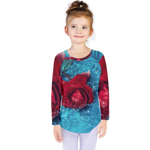 Red Roses In Water Kids  Long Sleeve Tee by Audy