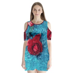 Red Roses In Water Shoulder Cutout Velvet One Piece