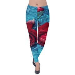 Red Roses In Water Velvet Leggings by Audy