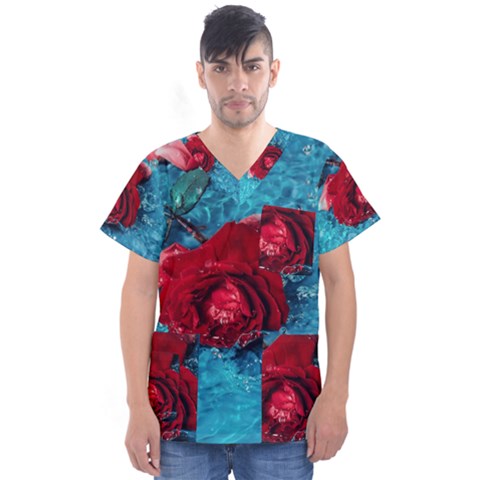 Red Roses In Water Men s V-neck Scrub Top by Audy