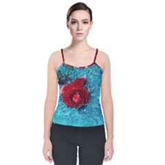 Red Roses In Water Velvet Spaghetti Strap Top