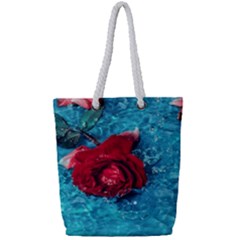 Red Roses In Water Full Print Rope Handle Tote (small) by Audy