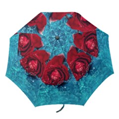 Red Roses In Water Folding Umbrellas by Audy