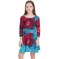 Red Roses In Water Kids  Quarter Sleeve Skater Dress by Audy