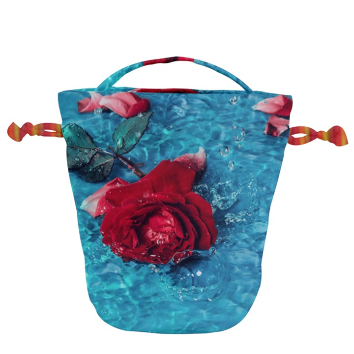 Red Roses In Water Drawstring Bucket Bag