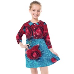 Red Roses In Water Kids  Quarter Sleeve Shirt Dress by Audy