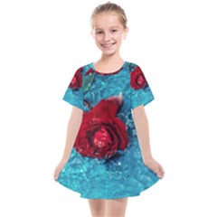 Red Roses In Water Kids  Smock Dress by Audy