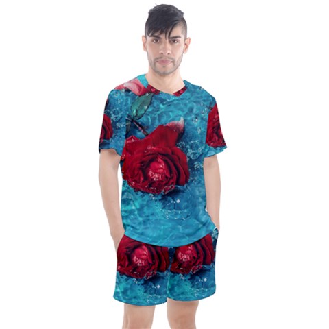 Red Roses In Water Men s Mesh Tee And Shorts Set by Audy