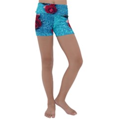 Red Roses In Water Kids  Lightweight Velour Yoga Shorts by Audy