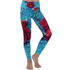 Red Roses In Water Kids  Lightweight Velour Classic Yoga Leggings by Audy