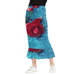 Red Roses In Water Maxi Fishtail Chiffon Skirt by Audy