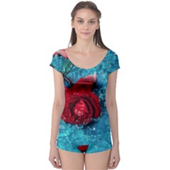 Red Roses In Water Boyleg Leotard  by Audy