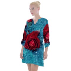 Red Roses In Water Open Neck Shift Dress by Audy