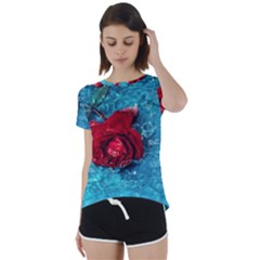 Red Roses In Water Short Sleeve Foldover Tee by Audy