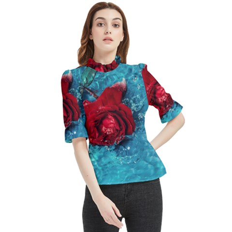 Red Roses In Water Frill Neck Blouse by Audy