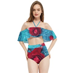 Red Roses In Water Halter Flowy Bikini Set  by Audy