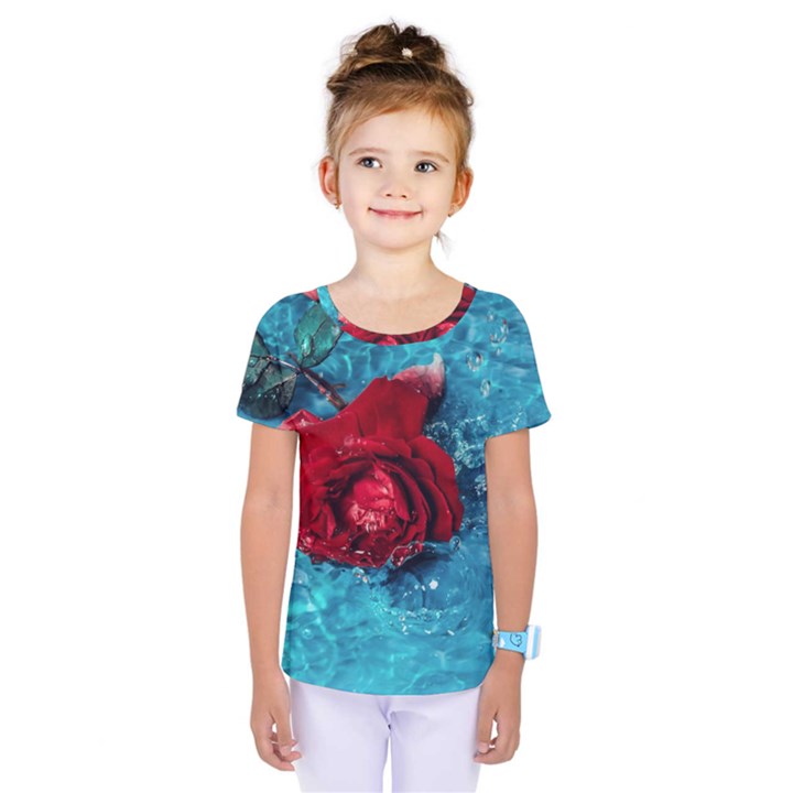 Red Roses In Water Kids  One Piece Tee