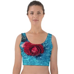 Red Roses In Water Velvet Crop Top by Audy