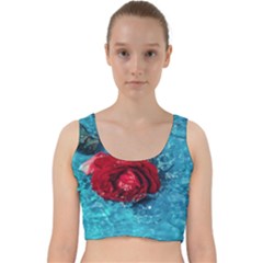 Red Roses In Water Velvet Racer Back Crop Top by Audy