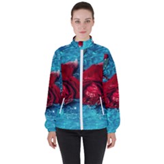 Red Roses In Water Women s High Neck Windbreaker by Audy