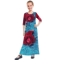 Red Roses In Water Kids  Quarter Sleeve Maxi Dress by Audy