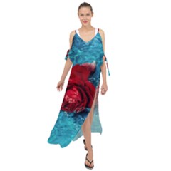 Red Roses In Water Maxi Chiffon Cover Up Dress by Audy