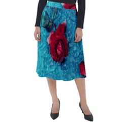 Red Roses In Water Classic Velour Midi Skirt  by Audy