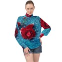 Red Roses In Water High Neck Long Sleeve Chiffon Top View1