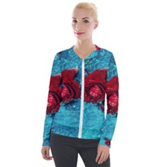 Red Roses In Water Velvet Zip Up Jacket by Audy