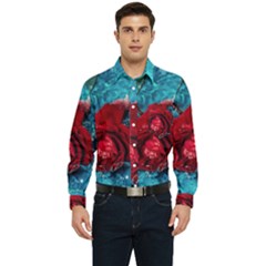 Red Roses In Water Men s Long Sleeve Pocket Shirt  by Audy